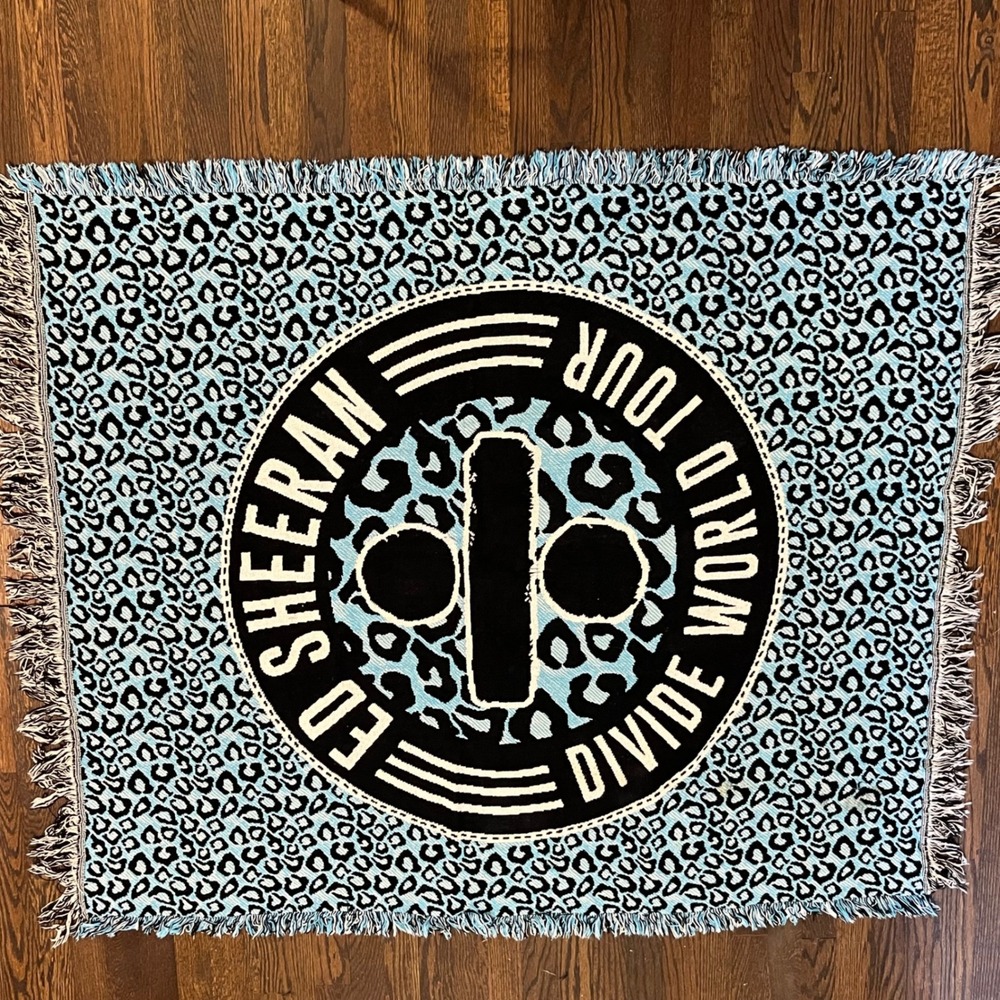Ed Sheeran Divide World Tour Throw Blanket Blue White Leopard Print 4'x5'